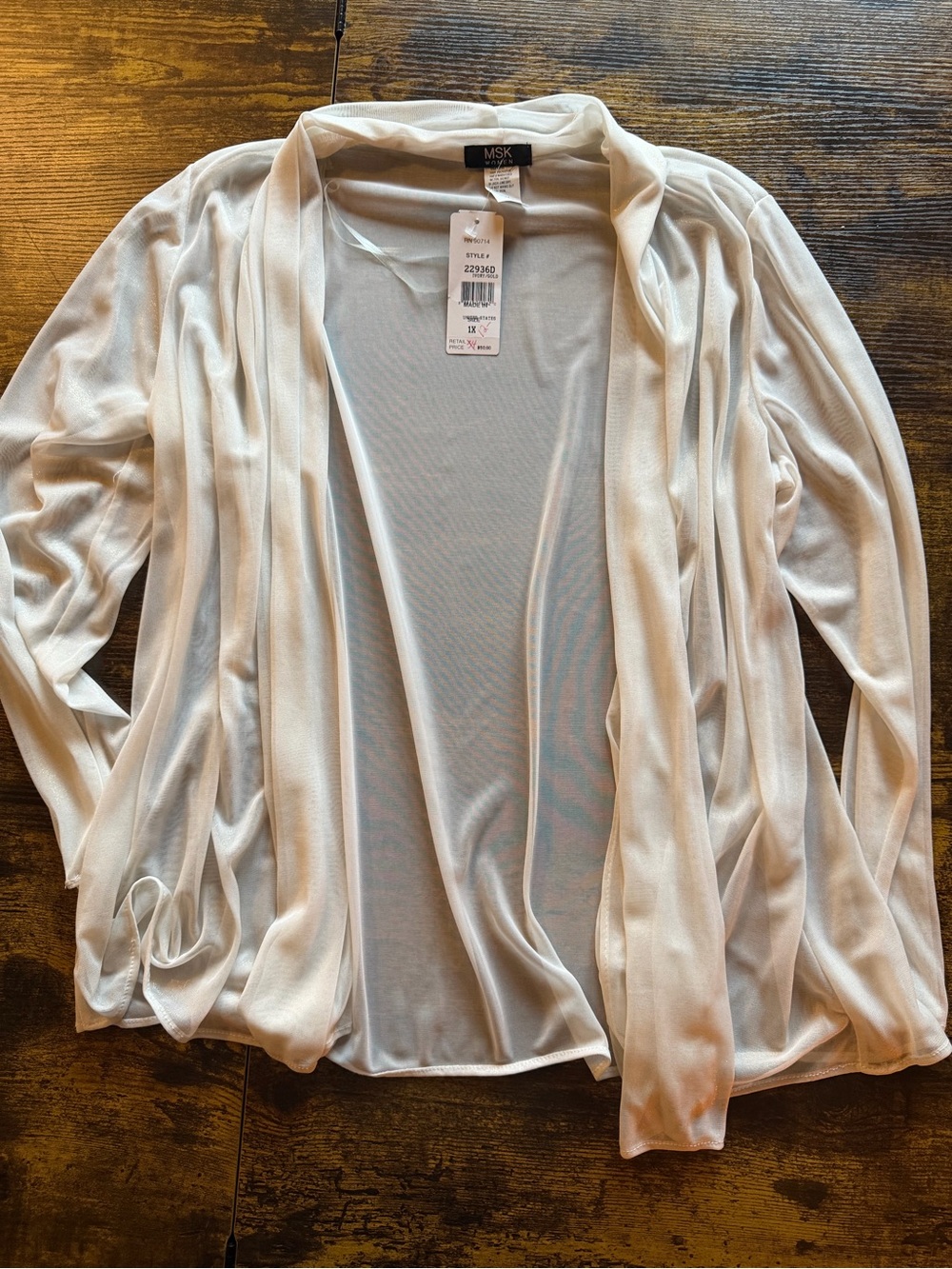 MSK Women's Cream Open Drape Lightweight Sheer Cardigan